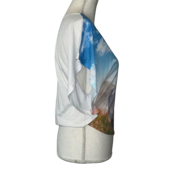 Kids Blue Horse Print Poncho short sleeved Blouse top girls - Picture 4 of 6